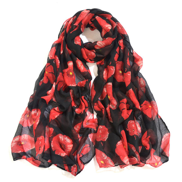 Womail Good Deal Good Deal New Women Red Flower Print Long Scarf Flower Beach Wrap Ladies Stole Shawl Gift