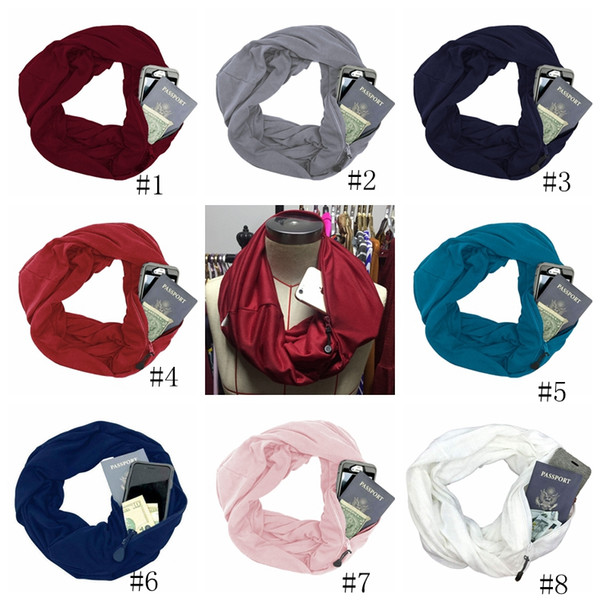 Pocket Scarves Women Girls Lightweight Infinity Scarf Wrap Hidden Zipper Pocket Travel Scarfs Storage Bib Christmas Gift 12colors GGA1421