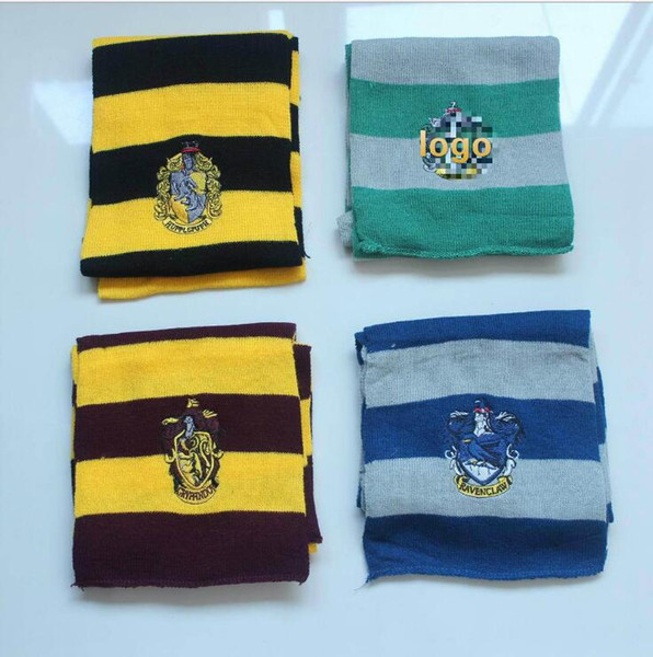 New Fashion 4 Colors College Scarf Harry Potter Gryffindor Series Scarf With Badge Cosplay Knit Scarves Halloween Costumes