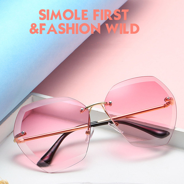 2018 Fashion Sexy Rimless Oversized UV400 Sunglasses for Women Metal Frame Sun Glasses Pink Blue Plastic UV400 Shades Designers Eyewear