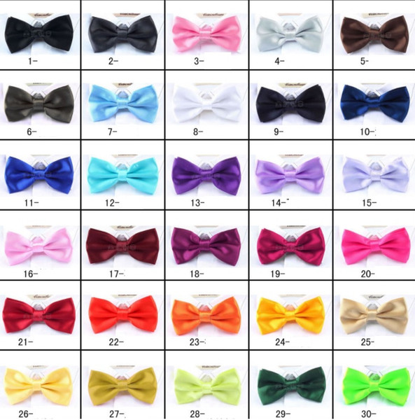 PreTied Mens Dickie Bow Tie Ties BowTie Pre Tied Adjustable Wedding Prom Solid Colors Plain Silk 30 colors