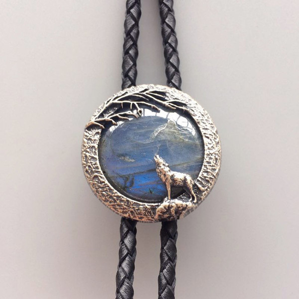 New Original Handcraft Nature India Labradorite Stone Wolf Bolo Tie Each Stone Is Unique C19022301