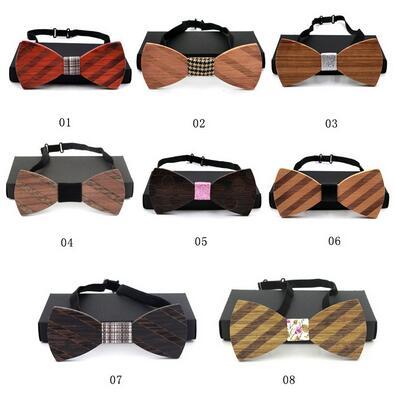 8 Designs New Fashion Wooden Bowties Unique Handcrafted Wood Wedding Bowknot Classic Part Ties for Men CCA5674 50pcs