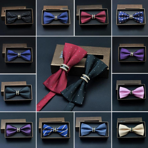 Fashion Business Bow Ties for Men Crystal Bowties Wedding Metal Bow Tie Wine red Wholesale Accessories Necktie Black Butterflies male party