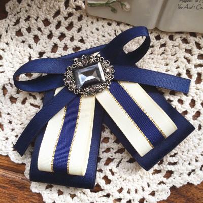 New men Woman Brooches Pins Blue Striped Big Bowknot Vintage Brooches Big Rhinestone Corsage Wedding Party Fashion Jewelry