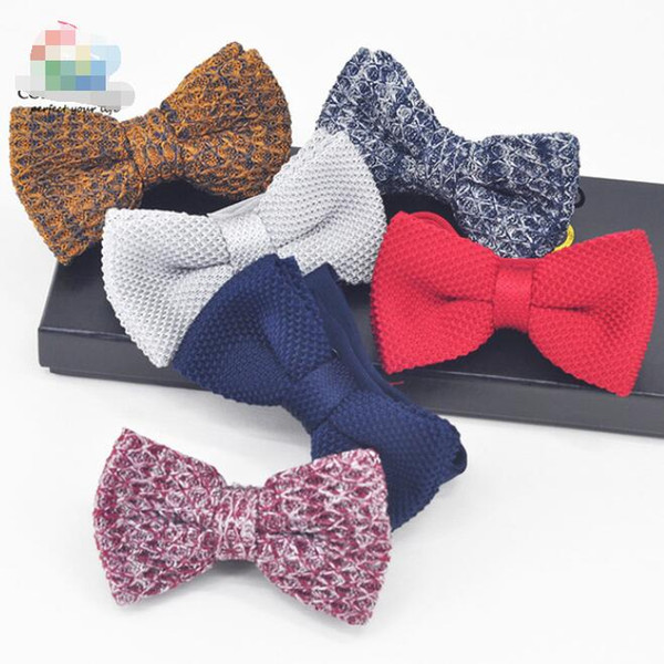 New Brand 100% Handmade Knitted Bow Ties Knit Woven Men's Skinny Double-deck Tie Solid Color Butterfly Formal Party Slim Bowtie