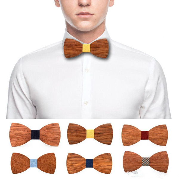 Real Wood Bow Tie for decoration Semi-finished Handcrafted bow tie Vintage Wooden Ties with elatic tape K2562