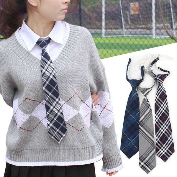 JK uniform lattice tie female college wind Harajuku lazy female tie net red pleated skirt accessories polyester cotton tie