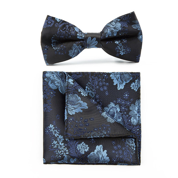 TIESET Men's Polyester Retro Royal Bow Tie and Hanky Set for Gentlemen Floral Pattern Free Shipping