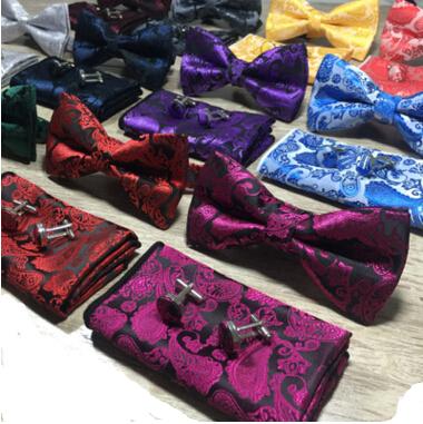 Paisley Bow Tie Set Bow Tie And Hanky & Cufflinks Set Silk Jacquard Woven Men Butterfly BowTie Pocket Square Handkerchief Suit Wedding 10 Se