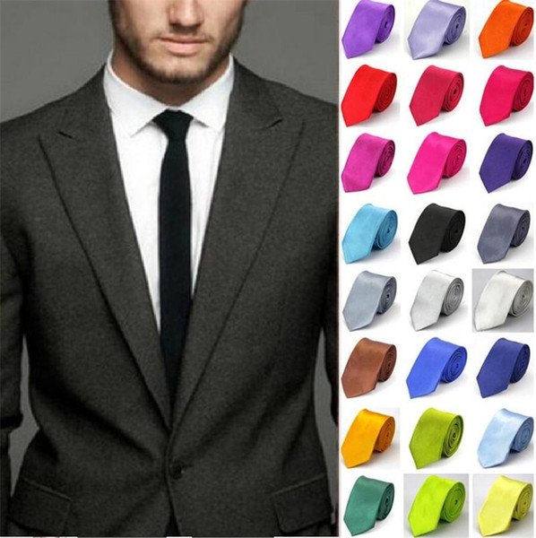 Fashion Men Women Skinny Solid Color Plain Satin Polyester silk Tie Necktie Neck Ties 30 colors 5cmx145cm