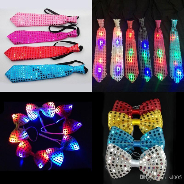 LED Tie Novelty Sequins Changeable Colors Fashion Leisure Bow Ties Necktie Man Women Bar Party Favors 2 7kp U U