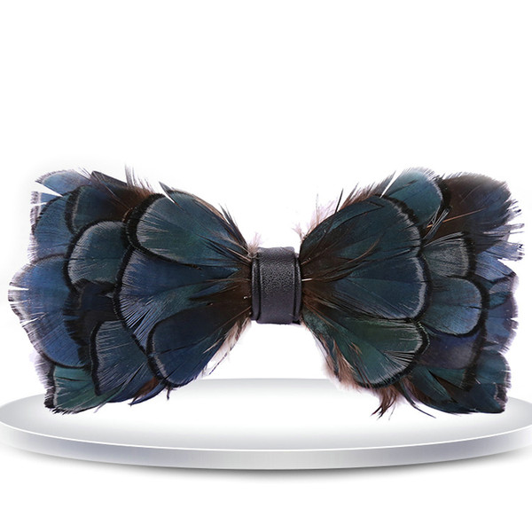 Feather Bow Tie Good Quality Big Feather Mens Ties Dark Color Style Bowtie For Wedding With Gift Box