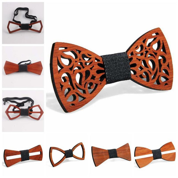 9 Styles Vintage Red Rosewood Bow Ties Hollow Out Bowknot For Gentleman Wedding Wooden Bowtie Fasion Accessories CCA11257 60pcs