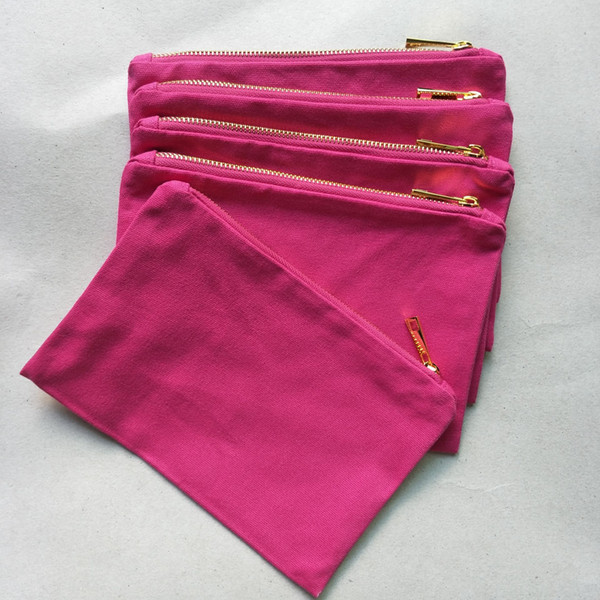 12oz thick and durable hot pink cotton canvas makeup bag with gold zip gold lining 6*9in hot pink canvas cosmetic bag free ship any color