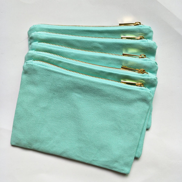 12oz thick and durable cotton canvas mint color makeup bag with gold zip gold lining 6*9in mint canvas cosmetic bag free ship custom color