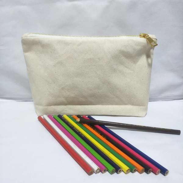 40pcs/lot blank natural cotton canvas pencil bag with a gusset unlined canvas gusset cosmetic bag