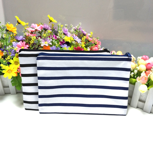 black&white stripe navy&white stripe canvas coin purse 6*9in cotton canvas zip pouch direct from factory free ship by DHL