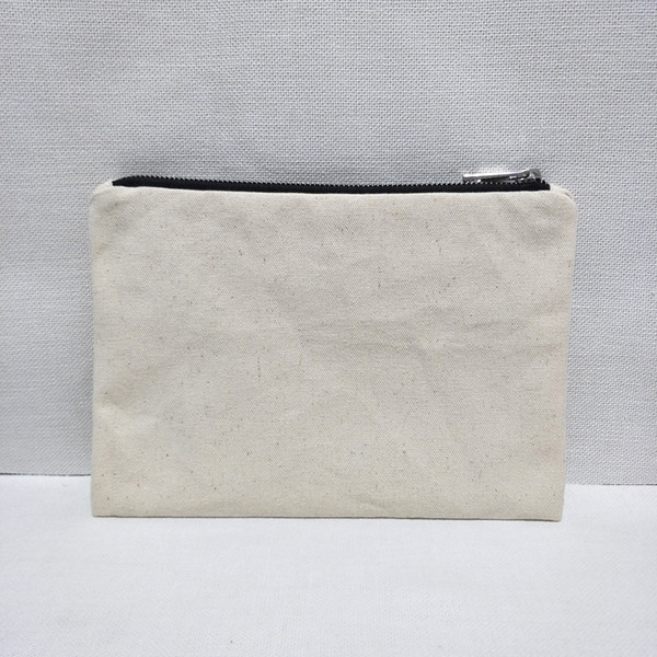 (30pcs/lot)12oz natural cotton canvas cosmetic bag with black-silver zip canvas pencil bag with matching color lining 7x10in