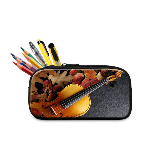 Brand Designer Zipper Pencil Case Pen Bag For New Term 3D Printing Violin Pencil Box Stationery Cases For Students Best Gift Organizer Bags