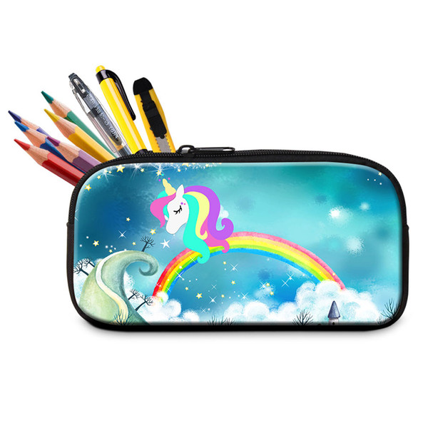 Unicorn With Rainbow Printing Pencil Case For Primary Student Animal Cartoon Pen Box Bag For Children Zipper High Quality Pencil Pouch Bags