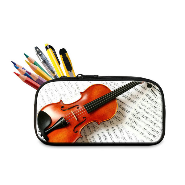 Hot Sale Multifunctional Pencil Bags Violin Pattern School Stationery Pen Box Container For Boys Girls Zipper Pencil Cases Pouch For Student