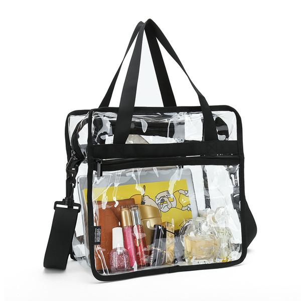 Clear tote bag with detachable shoulder strap pvc shopping pouch see through bag transparent zipper organize bag