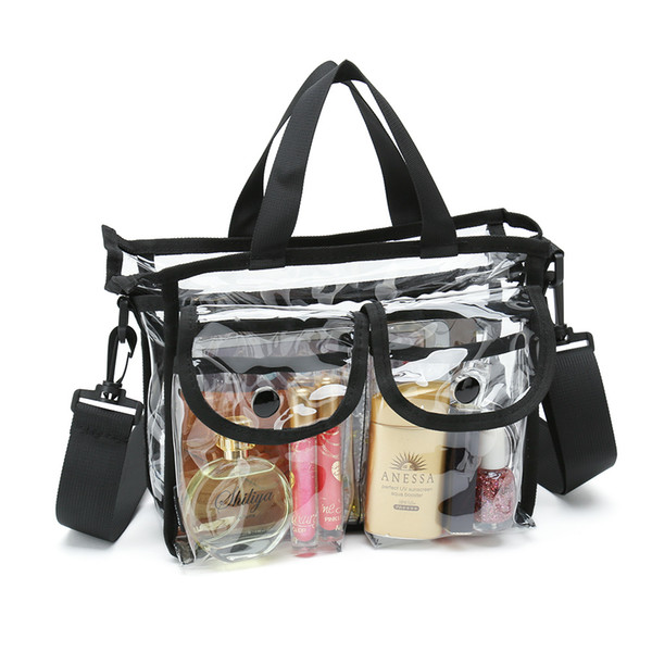 Clear cosmetic bag with detachable shoulder strap pvc makeup case see through bag transparent zipper organize bag