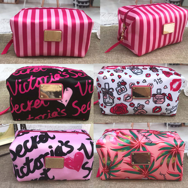 Pink print large capacity makeup bag cosmetic bags travel storage organizer toiletry bag