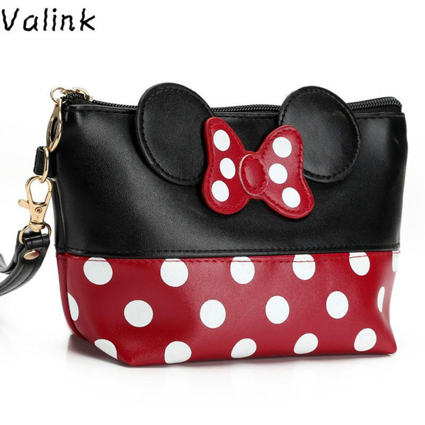 New Valink 2019 Women PU Leather Butterfly Bow Makeup Bag Wristlet Cosmetics Bags Fashion Small Travel Pouch Neceser Maquillaje Sac