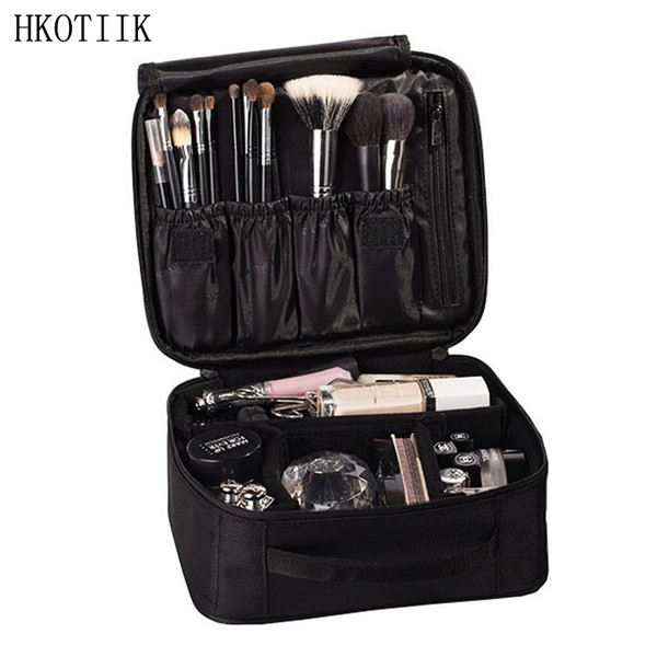 HKOTIIK Brand Lady Cosmetic Bag High Quality Travel Organizer Double Zipper Portable Cosmetics Bags Beautician Cosmetic Bag