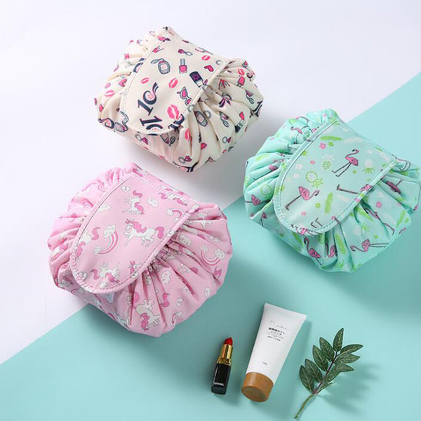 Women Travel Magic Pouch Drawstring Cosmetic Bag Organizer Lazy Flamingo Make up Cases Beauty Toiletry Kit Tools Wash Storage