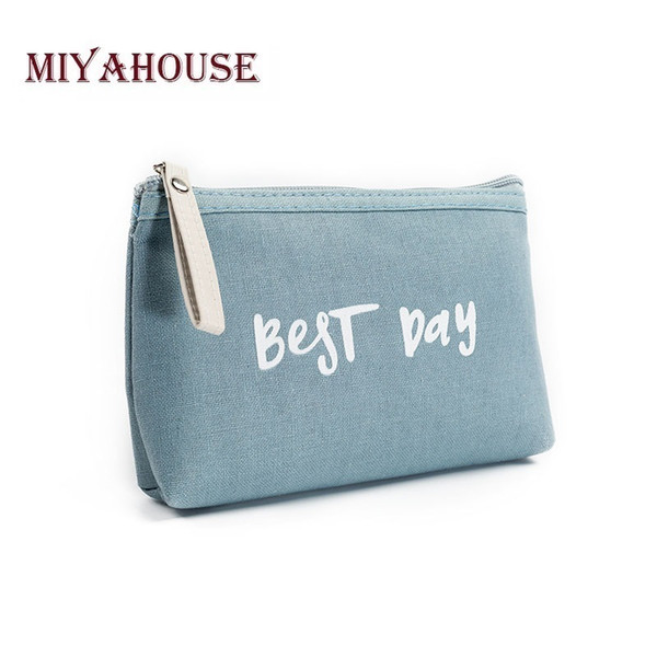 Miyahouse Letter Printed Cosmetic Bag Women Canvas Makeup Bags Female Zipper Cosmetics Bag Portable Travel Make Up Pouch