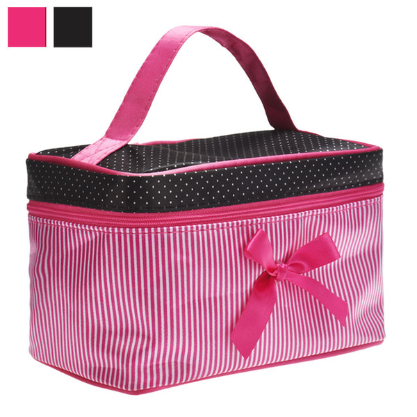 Cosmetic Bag Square BowMakeup Organizer Dots Printing Stripe Satin Travel Wash Storage Bag Hot Sac A Main