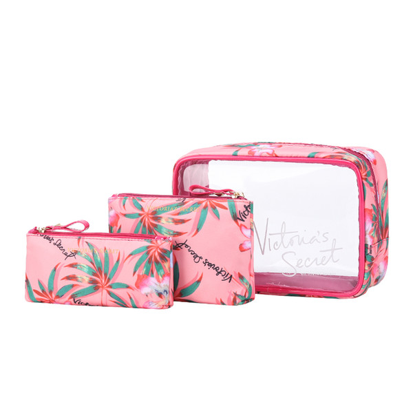 Pink Letter Makeup Toiletry Bag Bright Leather Girls Large Capacity Outdoor Travel Cosmetic Bag combination