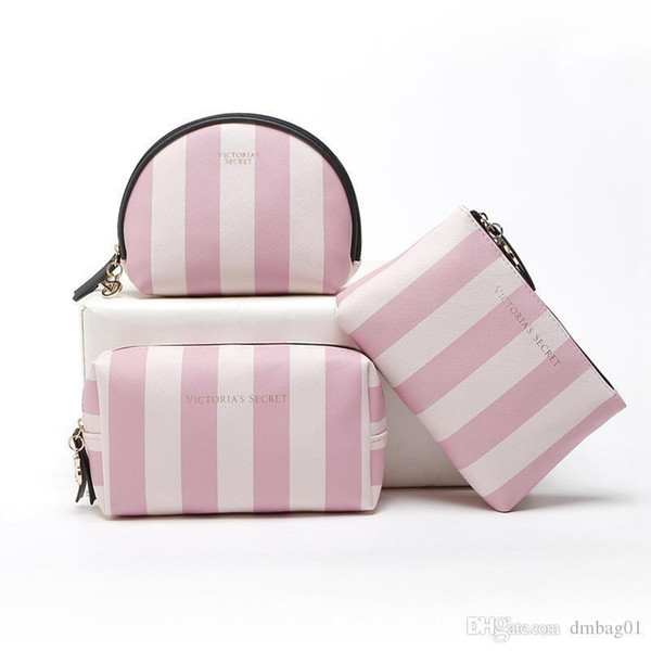 Lucky2019 Pink Style Strip Secrt Print Large Capacity Makeup Cosmetic Bags For Travel Storage Organizer And Toiletry Bag