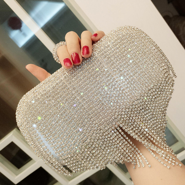 Women Evening Bag Party Tassels Clutch Diamond Purse Crystal Wedding Rhinestone Handbags Shoulder Bag Freeshipping