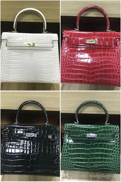 Herrrrmes 25-28cm YF0309 most quality big one shoulder bag joker aslant handbags Crocodile Leather Palm Print silver handBag 28cm Birkin25CM