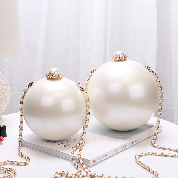 White Pearl chain shoulder evening bags for women acrylic material ball-shape crossbody bags 2 sizes JLN169