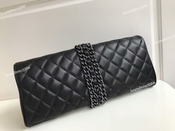 2018 Vintage Lambskin Chain Around Clutch Women's Classic Evening Purse Black Design Female Party dinner bag Free Shipping