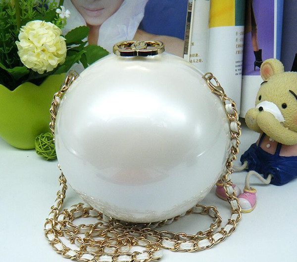 2019 Women's Pearl Boll Evening Bag Round Ball Pearl Beaded Clutch Purse Mini Handbags Full Pearl Wedding Party Bags