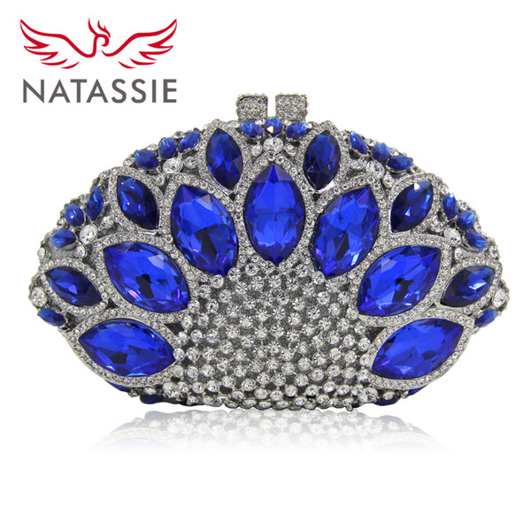 Wholesale- NATASSIE Women Blue Clutch Bags Ladies Silver Evening Bag Party Clutches Female Wedding Purses