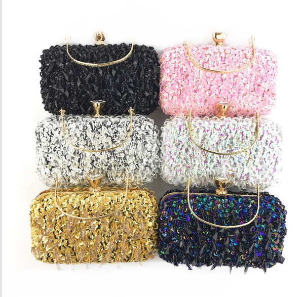 New Desigh Evening Bag On Sale Hand-held Banquet Bag Handmade Double-Sided Bead Embroidery Sequined Hanging Diamond Woman Hand Grab Bag