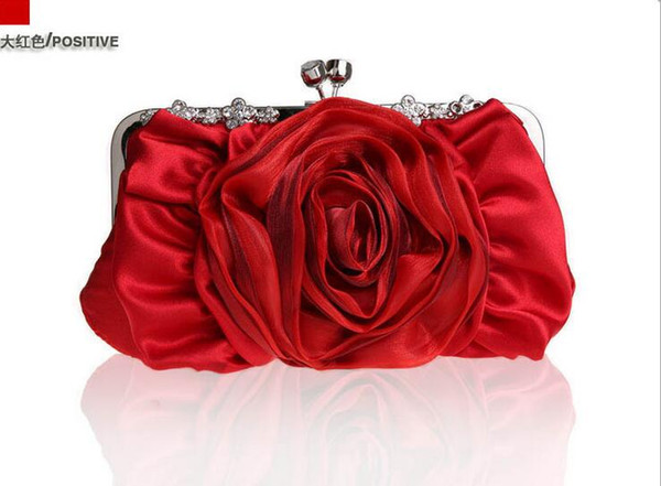 Fashion Elegant Flower Satin Clutch Banquet Bag Purse Bridal Handbag Chain strap Bride Wedding 12 color For choose 2154