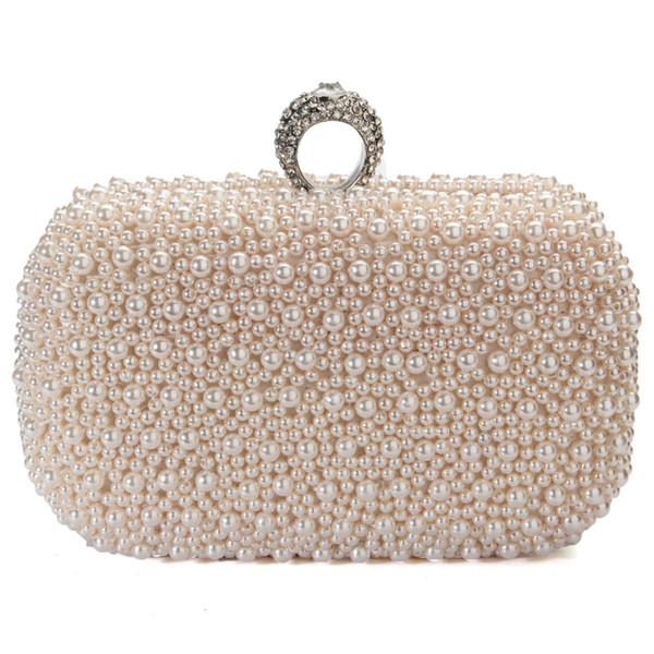 Wholesale- 2017 Women Evening Clutch Bag Gorgeous Pearl Crystal Beading Bridal Wedding Party Bags CrossBody Handbags Mobile Phone New Style