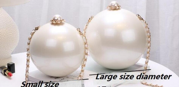 White Pearl chain shoulder evening bags for women acrylic material ball-shape crossbody bags 2 sizes for choices