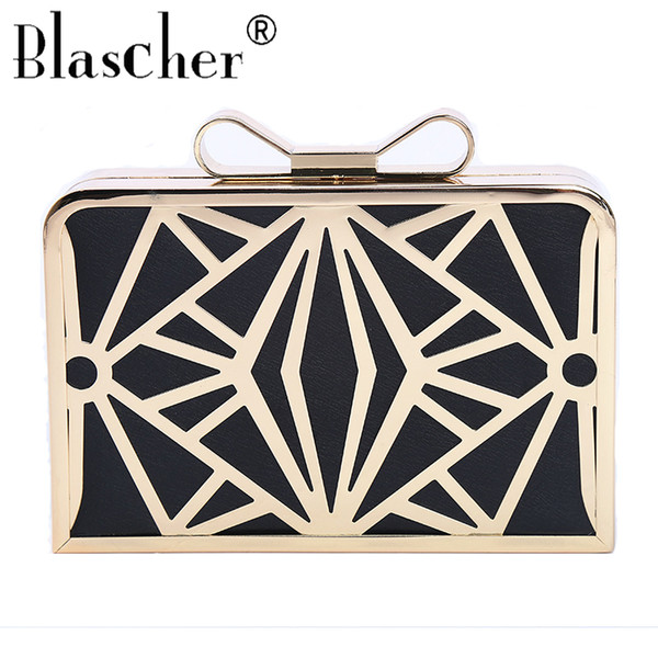 Blascher Fashion Hollow Out Box Cage Women Handbag Lady Clutch Messenger Pouch Purse Bags Chain Shoulder Metal Evening Bag SCA74