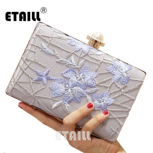 ETAILL Blue Flower Embroidered Evening Bags for Women 2017 Vintage Clutch Bags National Evening Clutch Bag Women Wedding