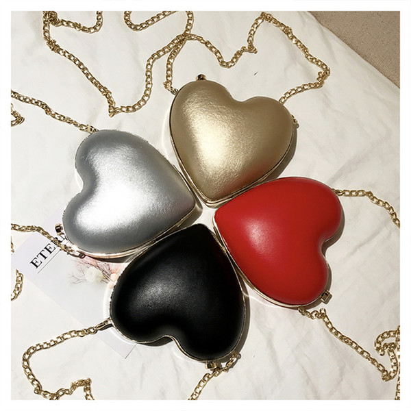 Birthday Gift Red Heart Cross Body Bags Mini Cute Clutch Bags PU Fashion Chain Evening Bags for Lady