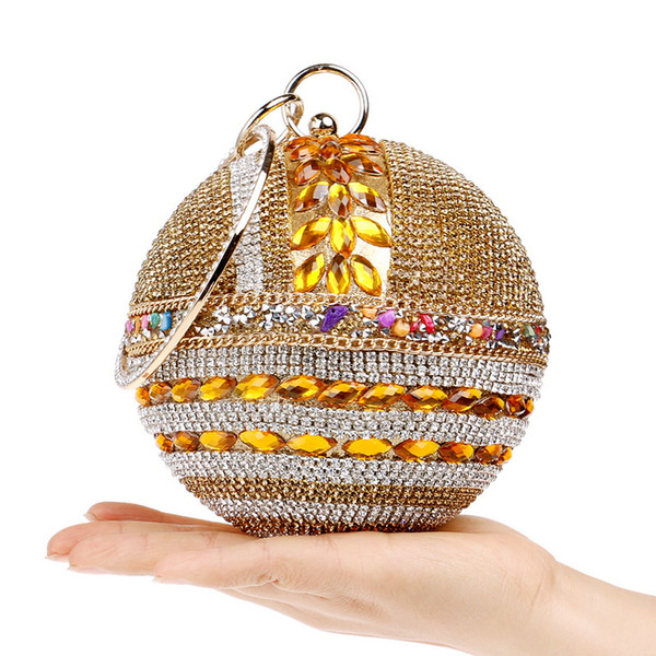 Fashion crystal beaded women handbag diamonds evening party purse bridal wedding party round ball shape clutches women purses